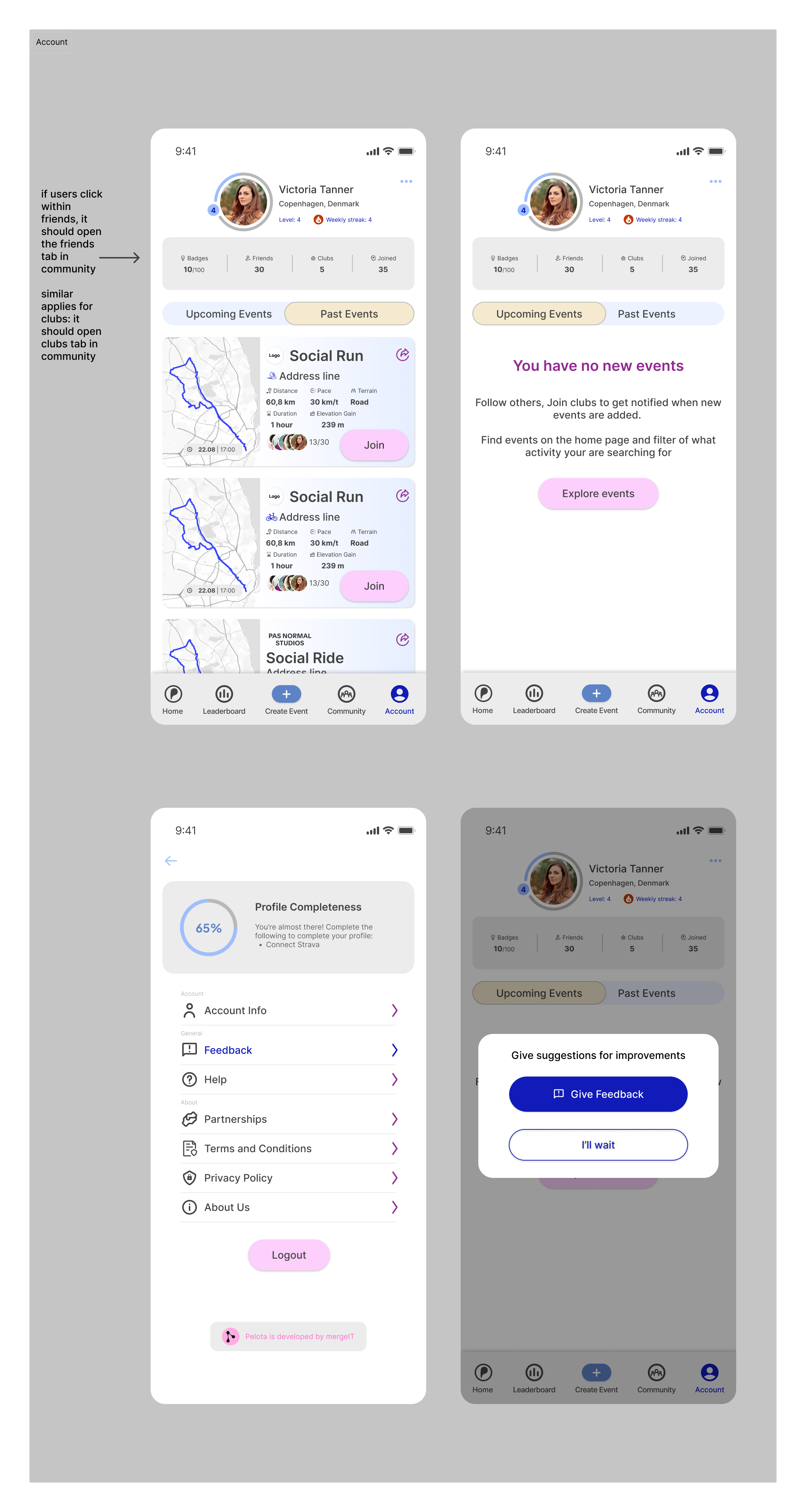 Account Section's Functionalities